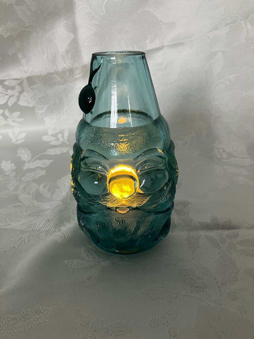 Wilkerson Glass Aqua Santa Fairy Lamp Black Light Glow Art Glass 5.75"